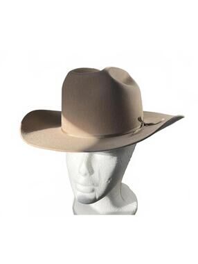 Vintage Cowboy Felt Hat Taupe Tan with Feather 6 5/8 Bob's Western Wear Wyoming